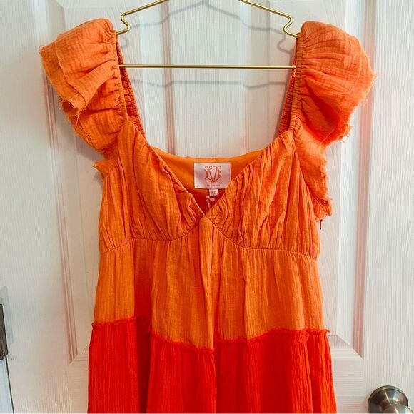 Victoria Dunn Orange and White Colorblock Dress - Picture 3 of 7